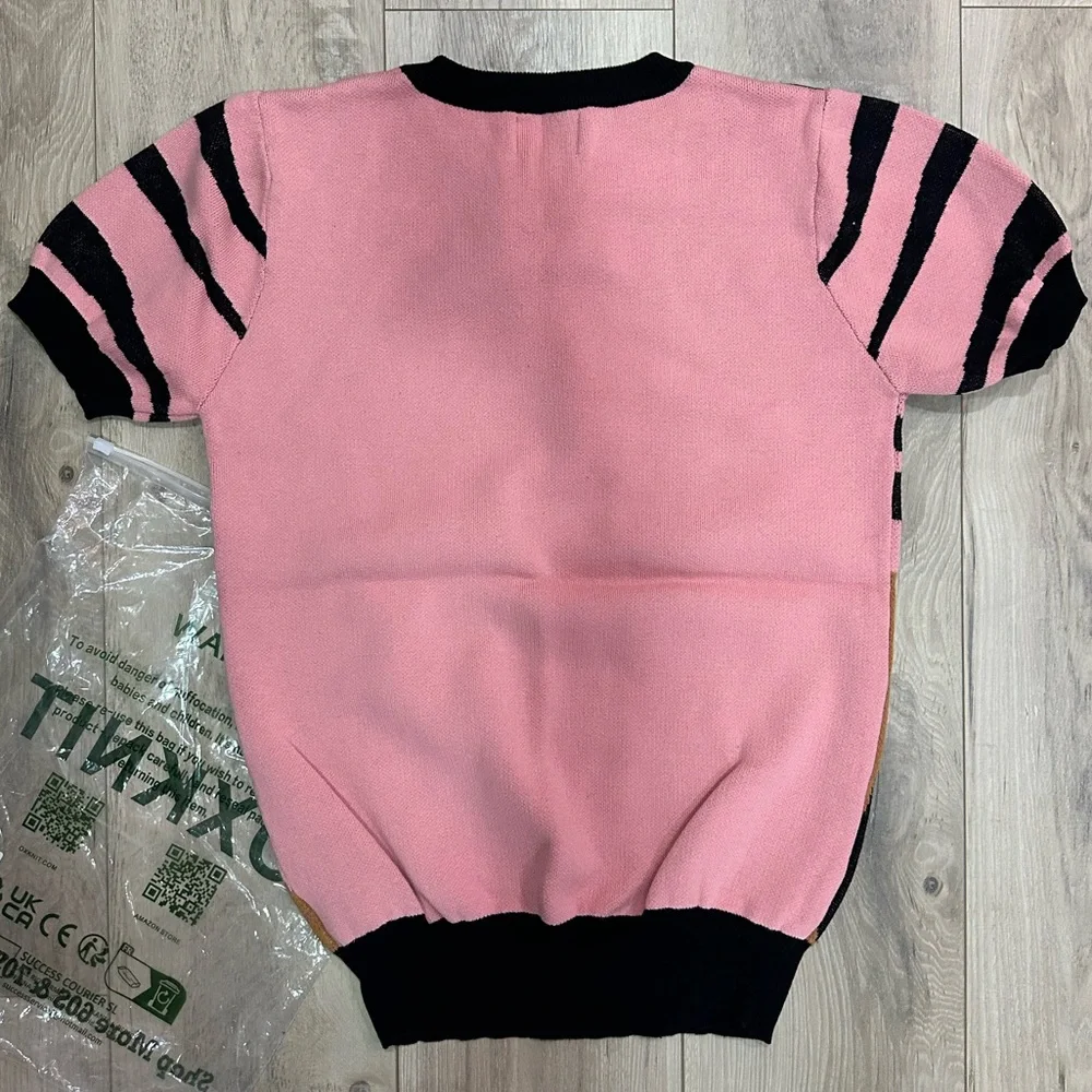 ✨NWT✨ Oxknit Pink Tiger Short Sleeve Sweater - Picture 5 of 5